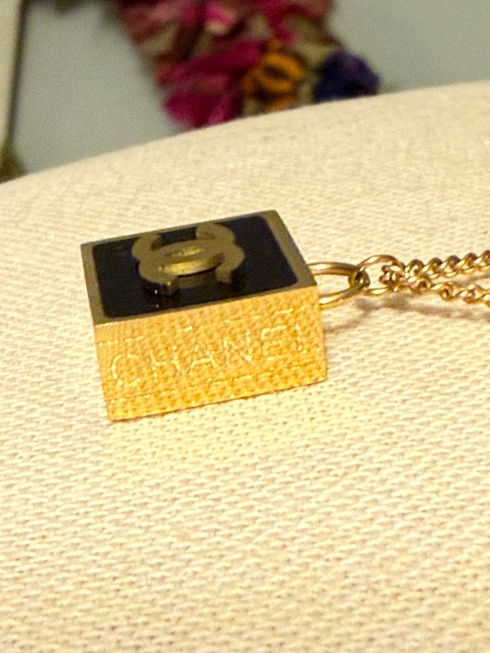 CHANEL Gold and Black Chunky Square CC Pendant on 17”Chain with 1.5” extender - Picture 6 of 13